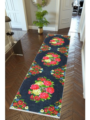 10 Post Online Yolluk Siyah Kaymaz Kesme Yıkanabilir Ince Dijital Baskı Koridor Halısı