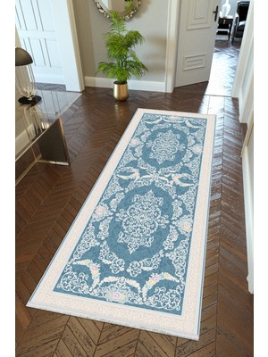 10 Post Online Yolluk Mavi Kaymaz Kesme Yıkanabilir Ince Dijital Baskı Koridor Halısı