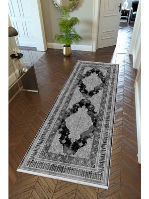 10 Post Online Yolluk Gümüş Siyah Gri Kaymaz Kesme Yıkanabilir Ince Dijital Baskı Koridor Halısı