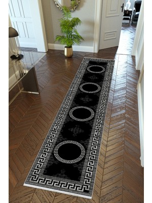 10 Post Online Yolluk Siyah Gri Kaymaz Kesme Yıkanabilir Ince Dijital Baskı Koridor Halısı