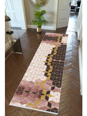 10 Post Online Yolluk Altın Ekru Mor Kaymaz Kesme Yıkanabilir Ince Dijital Baskı Koridor Halısı