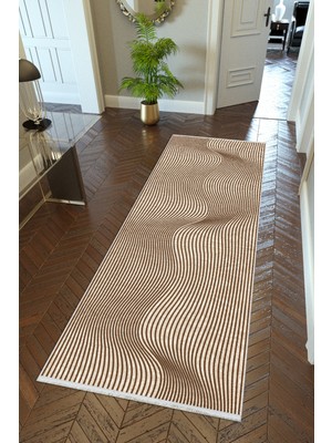 10 Post Online Yolluk Kahverengi Krem Kaymaz Kesme Yıkanabilir Ince Dijital Baskı Koridor Halısı