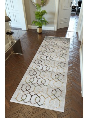 10 Post Online Yolluk Gri Gold Kaymaz Kesme Yıkanabilir Ince Dijital Baskı Koridor Halısı