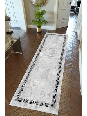 10 Post Online Yolluk Gri Kaymaz Kesme Yıkanabilir Ince Dijital Baskı Koridor Halısı