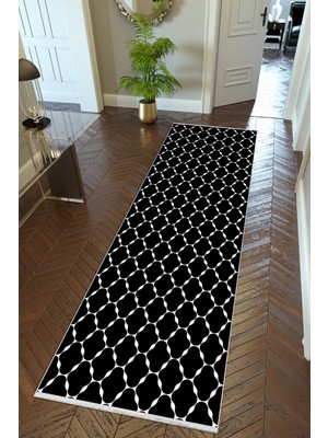 10 Post Online Yolluk Siyah Beyaz Kaymaz Kesme Yıkanabilir Ince Dijital Baskı Koridor Halısı