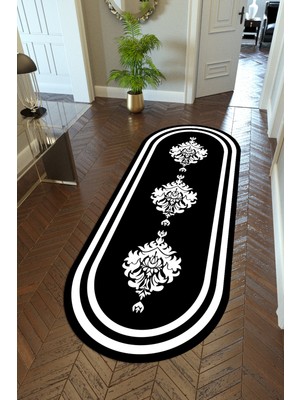 10 Post Online Yolluk Klasik Siyah Beyaz Kaymaz Kesme Yıkanabilir Ince Dijital Baskı Koridor Halısı