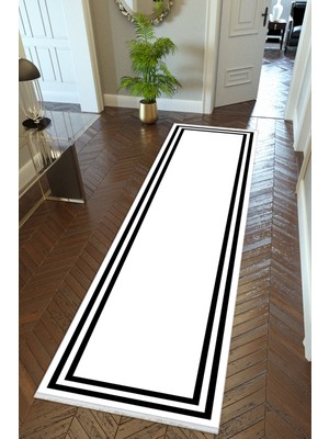 10 Post Online Yolluk Beyaz Siyah Kaymaz Kesme Yıkanabilir Ince Dijital Baskı Koridor Halısı