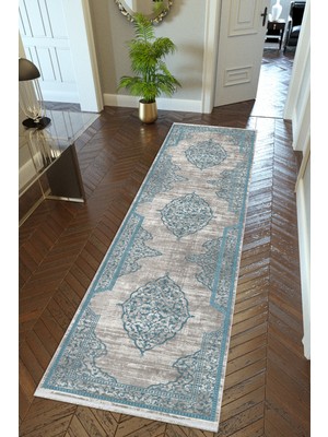 10 Post Online Yolluk Mavi Gri Kaymaz Kesme Yıkanabilir Ince Dijital Baskı Koridor Halısı