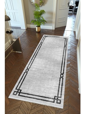 10 Post Online Yolluk Gri Kaymaz Kesme Yıkanabilir Ince Dijital Baskı Koridor Halısı