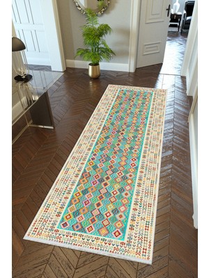 10 Post Online Yolluk Turkuaz Kaymaz Kesme Yıkanabilir Ince Dijital Baskı Koridor Halısı