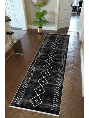 10 Post Online Yolluk Otantik Siyah Kaymaz Kesme Yıkanabilir Ince Dijital Baskı Koridor Halısı