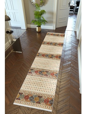 10 Post Online Yolluk Kilim Desenli Otantik Bej Kaymaz Kesme Yıkanabilir Ince Dijital Baskı Koridor Halısı