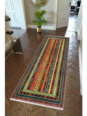 10 Post Online Yolluk Kilim Desenli Otantik Kahverengi Kaymaz Kesme Yıkanabilir Ince Dijital Baskı Koridor Halısı