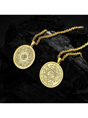 Takılingo 925 Ayar Gümüş Altın Kaplama Fatiha ve Süleyman Mührü Çift Dua Kolye