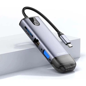 Hu-7420 10İn1 Type-C Gigabit Lan+Hdmı+Macbook+Vga Çevirici Çoklayıcı Adaptör-Gri