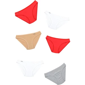 Kadın 12 Lı Elastan Düz Pamuklu Slip (Ten-Kırmızı-Beyaz-Gri) - Standart