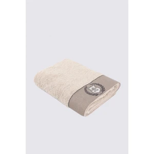 Duru Banyo Havlusu  Organik Pamuk Nakışlı Bej 80X150 cm