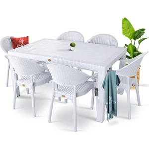 Rattan Masa Takımı 90x150 Camsız Masa 6 Kişilik Bambu Sandalye Seti Bahçe Balkon Teras Sandalyesi