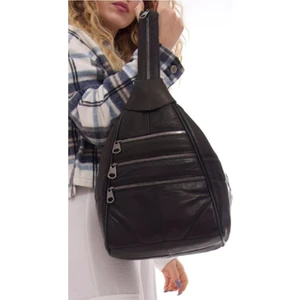 Hakiki Deri  Siyah Hem Sırt Hem Omuz Çantası (Maymun Model)