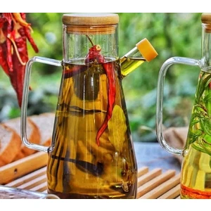 900 ml Bambu Kapaklı Cam Yağdanlık Sirkelik Süt Saklama Su Sürahisi