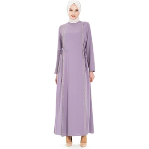 Taş Şeritli Lila Tesettür Elbise 5288