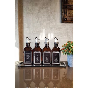 Stantlı Amber 4'lü 250 ml Zeytinyağı Nar Ekşisi Limon Sirke Şişesi Yağdanlık Yağlık Seti Syah YCB4LÜPAST1SİYAH