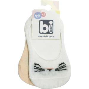 Babet Çorap 2li Cute Face Somon - Beyaz