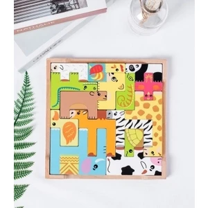 Renkli 15 Hayvanlı Geometrik Puzzle