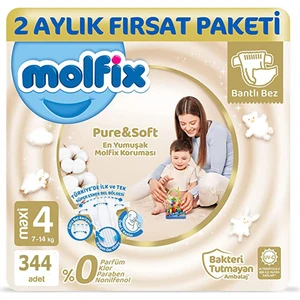 Pure&Soft Bebek Bezi 4 Beden 7-14 kg Mega Avantaj Paket 344'lü