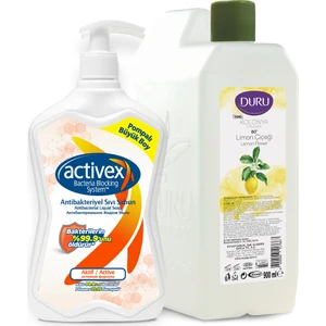 Duru Limon Kolonyası Bidon 900ml ve Activex Antibakteriyel Sıvı Sabun Aktif 700ml