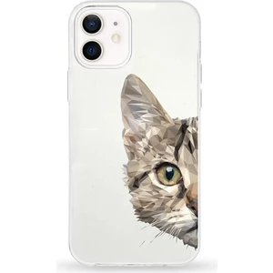 Apple iPhone 12 Uyumlu Kapak Catface Tasarımlı Şeffaf Silikon Kılıf