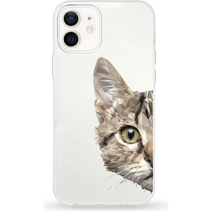 Apple iPhone 12 Mini Uyumlu Kapak Catface Tasarımlı Şeffaf Silikon Kılıf