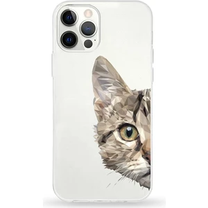 Apple iPhone 12 Pro Max Uyumlu Kapak Catface Tasarımlı Şeffaf Silikon Kılıf