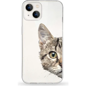 Apple iPhone 13 Uyumlu Kapak Catface Tasarımlı Şeffaf Silikon Kılıf