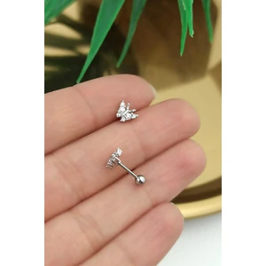 ÇLK Accessories 316 Cerrahi Çelik Zirkon Üç Taş Kelebek Piercing TRPIERCING0143