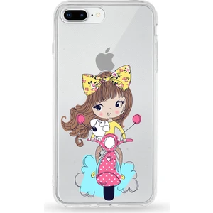 Apple iPhone 8 Plus Uyumlu Kapak Vespagirl Tasarımlı Şeffaf Silikon Kılıf