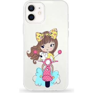 Apple iPhone 12 Mini Uyumlu Kapak Vespagirl Tasarımlı Şeffaf Silikon Kılıf