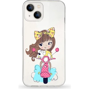 Apple iPhone 13 Uyumlu Kapak Vespagirl Tasarımlı Şeffaf Silikon Kılıf