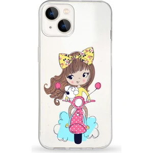 Apple iPhone 13 Mini Uyumlu Kapak Vespagirl Tasarımlı Şeffaf Silikon Kılıf