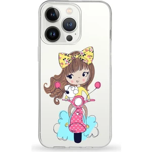 Apple iPhone 13 Pro Max Uyumlu Kapak Vespagirl Tasarımlı Şeffaf Silikon Kılıf