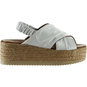 Bueno Shoes Beyaz Deri Kadın Dolgu Topuklu Sandalet