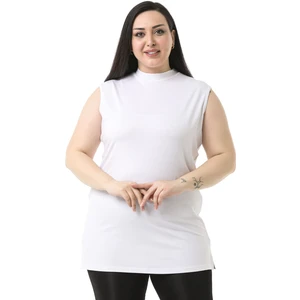 Disentis Modest Büyük Beden Yarım Balıkçı Yanları Yırtmaçlı Uzun Viskon Beyaz Body