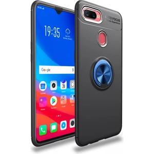 Oppo A5S Kılıf Yüzüklü Silikon Range - Siyah-Mavi