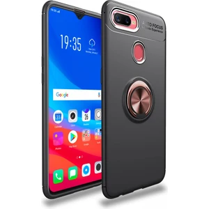 Oppo A5S Kılıf Yüzüklü Silikon Range - Siyah-Gold