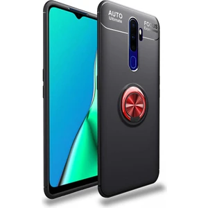 Oppo A9 2020 Kılıf Yüzüklü Silikon Range - Siyah-Kırmızı