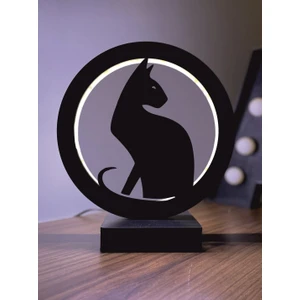 Sara Hediyelik Kedi Figürü LED Masa Lambası Ahşap