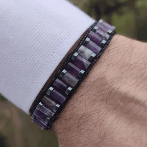 Jewellery Ametist & Hematit Taşı Silindir Bileklik