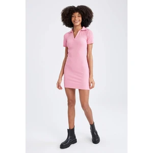 Polo Yaka Kısa Kollu Mini Elbise Y0608AZ22SP