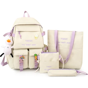 Yeni Çocuk Çantası Dört Parçalı Büyük Kapasiteli Basit Moda Sırt Çantası Kız Öğrenci Okul Çantası Omuz Çantası Kadın (Yurt Dışından)