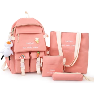 Yeni Çocuk Çantası Dört Parçalı Büyük Kapasiteli Basit Moda Sırt Çantası Kız Öğrenci Okul Çantası Omuz Çantası Kadın (Yurt Dışından)